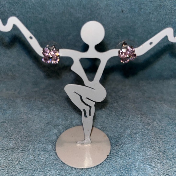 CBC Pink Daisy CZ Earrings in a Silver Setting. - Picture 6 of 7